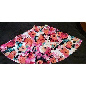 Lara Fashion large flower print swing skirt elastic waist size small